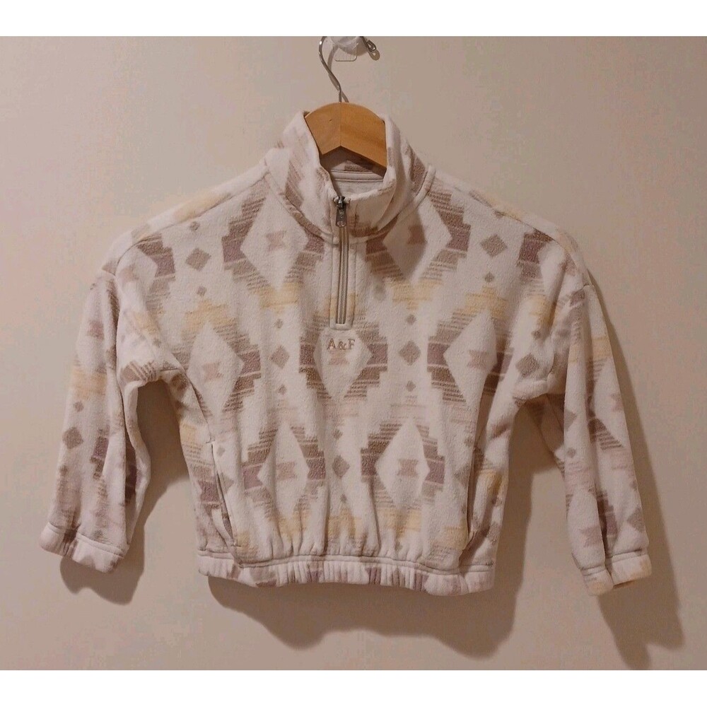 Abercrombie & Fitch Girls 1/2 Zip Aztec Ivory Fleece Pullover Sweater Size 5/6
